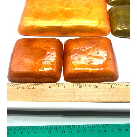 Vtg set 5 pc COLORIZED CAPIZ SHELL tray & plates.Orange,Green,Gold Mascagni look - Picture 5 of 9